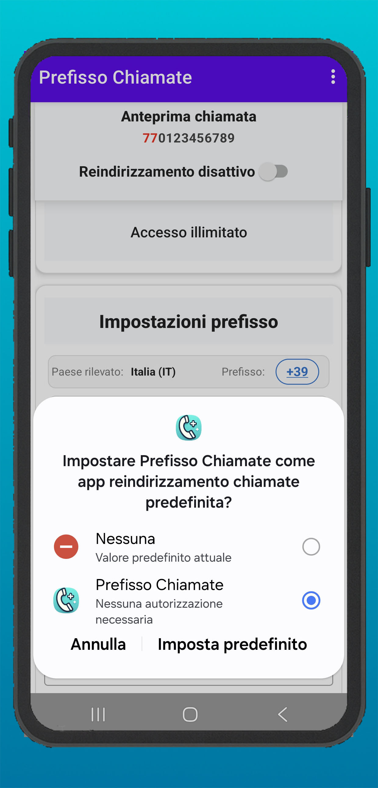Impostazione come app predefinita di reindirizzamento